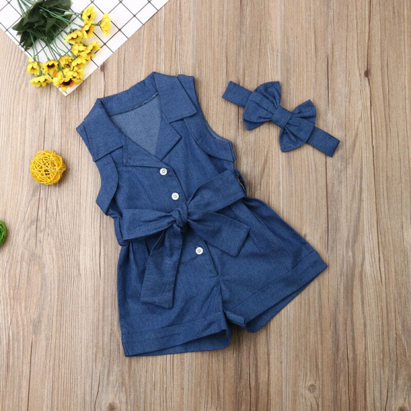Pudcoco baby girl denim romper | Baby girl jean romper outfit | Denim jumpsuit for baby girls | Cute toddler denim romper | Sleeveless baby girl denim outfit | Infant jean one-piece by Pudcoco | Baby girl summer denim romper | Stylish denim romper for babies | Casual baby romper with denim look | Pudcoco toddler girl denim suit