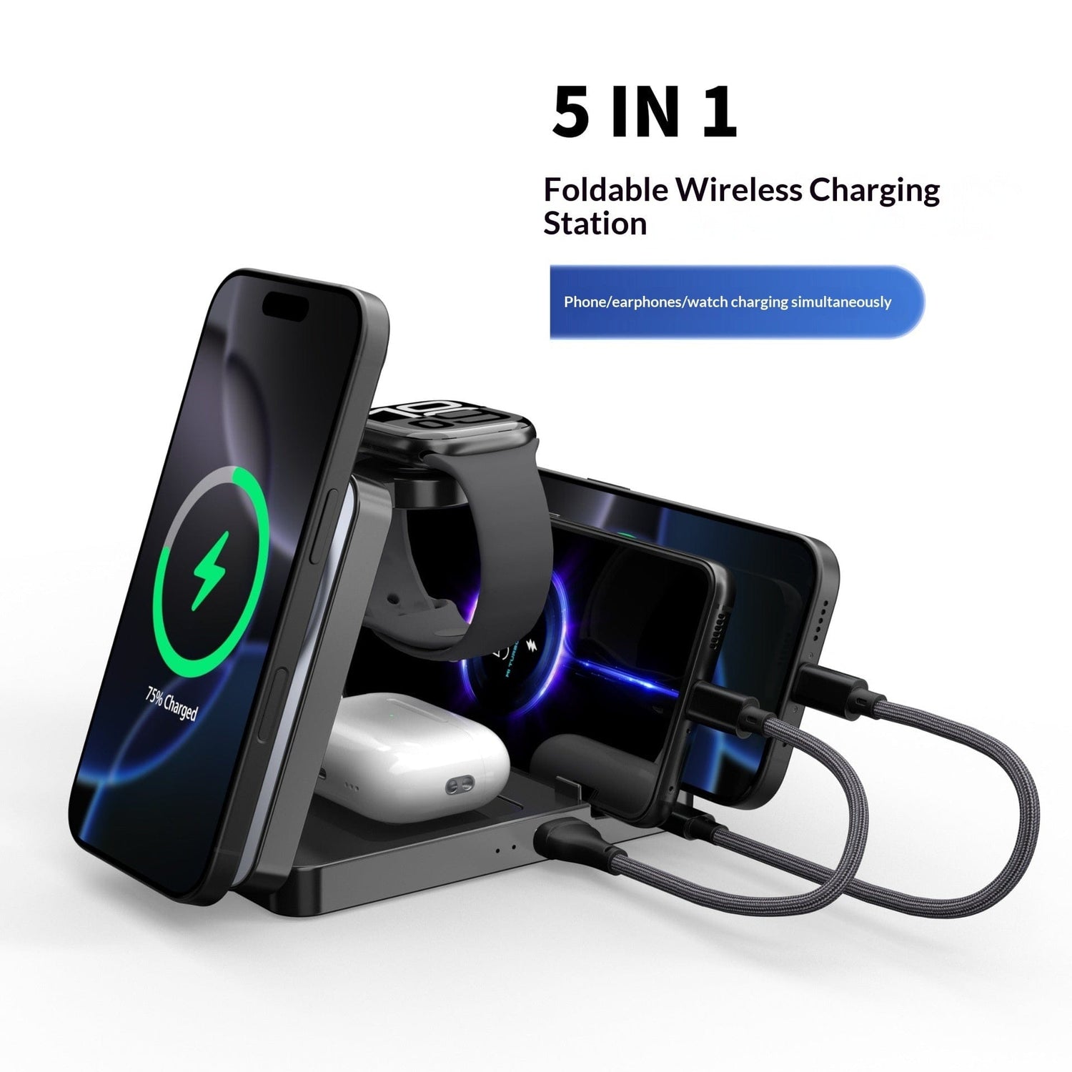 5-in-1 Multifunctional Wireless Charging Station With A Foldable Magnetic Holder For Your Desk - Smartx6