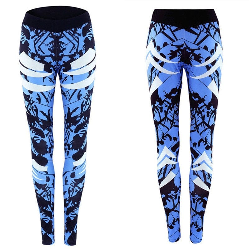 Dark Blue Printed Tight Gym Leggings - Smartx6