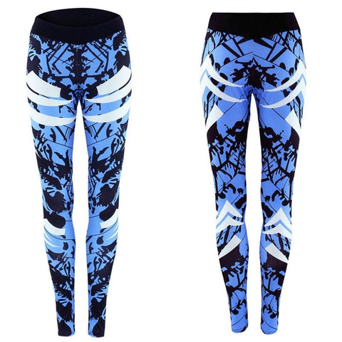 Dark Blue Printed Tight Gym Leggings - Smartx6