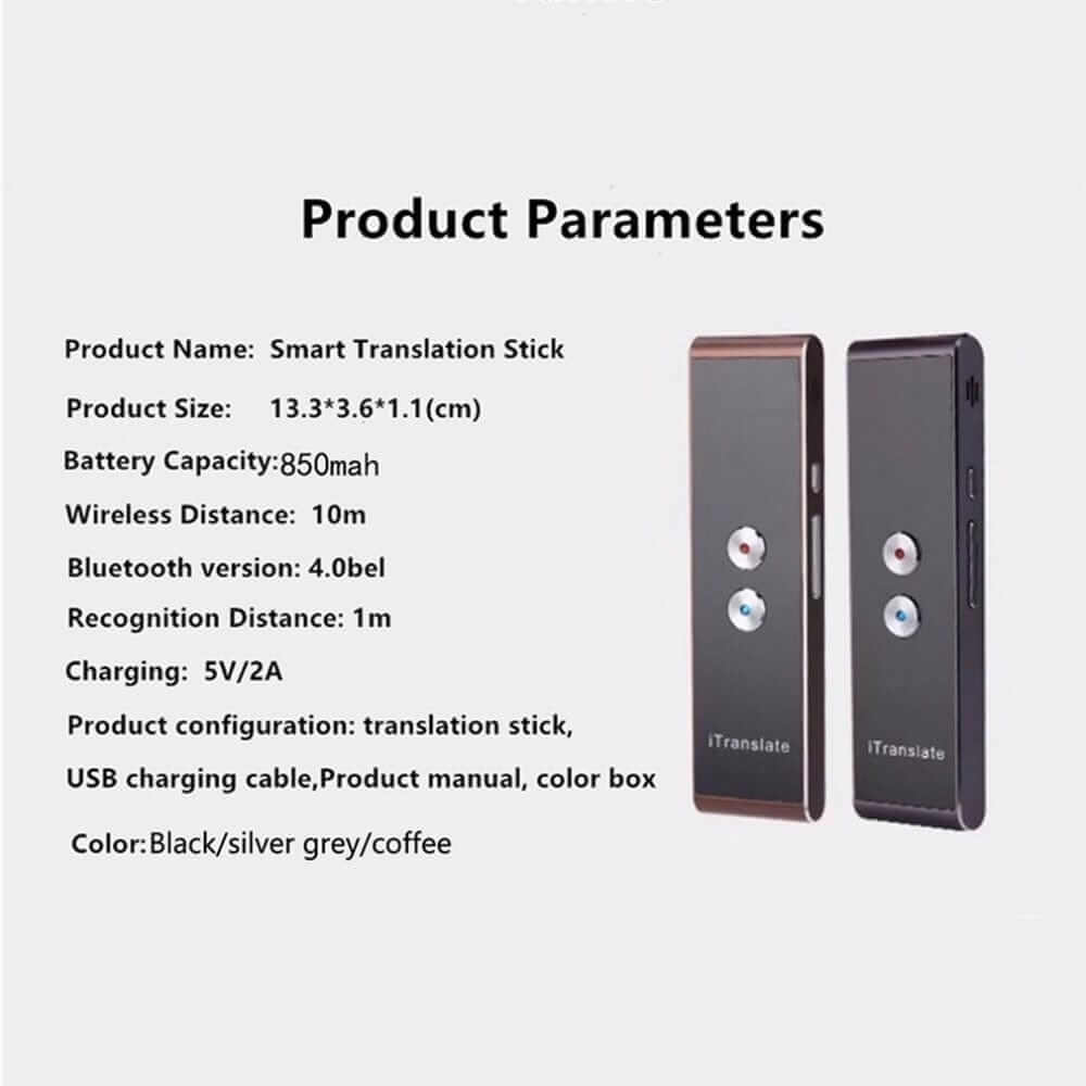 Portable language translator tool | Real-time voice translator device | Smart translator for travel | Handheld language translator | Instant translation tool | Compact speech translator | Pocket translator for global travel | Two-way voice translator | Digital translator for multiple languages | Travel-friendly language device