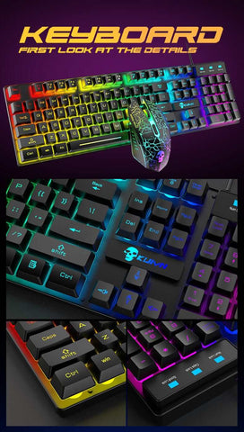 Kuiying T6 RGB gaming set | RGB keyboard and mouse | Gaming combo with lights | LED keyboard mouse set | RGB gamer gear set | T6 RGB backlit keyboard | Wired RGB gaming set | RGB setup for gamers | RGB light gaming kit | T6 gaming keyboard combo