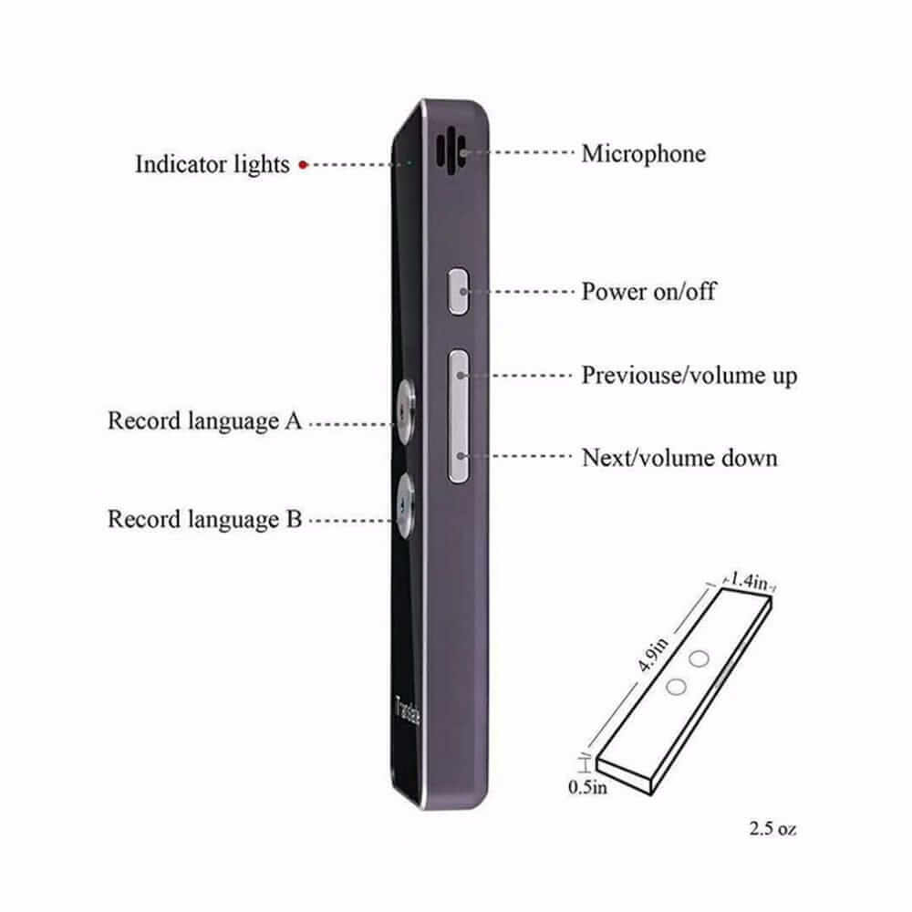 Portable language translator tool | Real-time voice translator device | Smart translator for travel | Handheld language translator | Instant translation tool | Compact speech translator | Pocket translator for global travel | Two-way voice translator | Digital translator for multiple languages | Travel-friendly language device