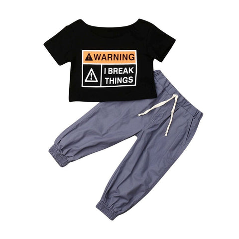 Letter Printed Short Sleeve Tethered Pants Kids Set - Smartx6