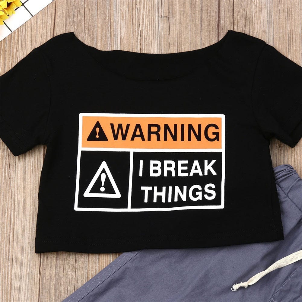 Letter Printed Short Sleeve Tethered Pants Kids Set - Smartx6