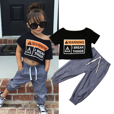 Letter Printed Short Sleeve Tethered Pants Kids Set - Smartx6