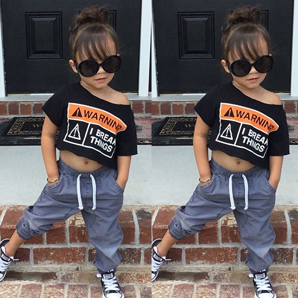 Letter Printed Short Sleeve Tethered Pants Kids Set - Smartx6