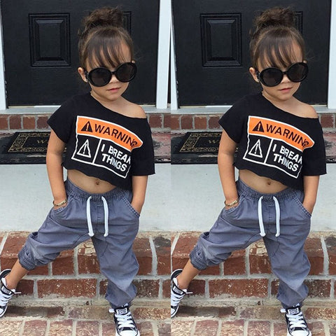 Letter Printed Short Sleeve Tethered Pants Kids Set - Smartx6