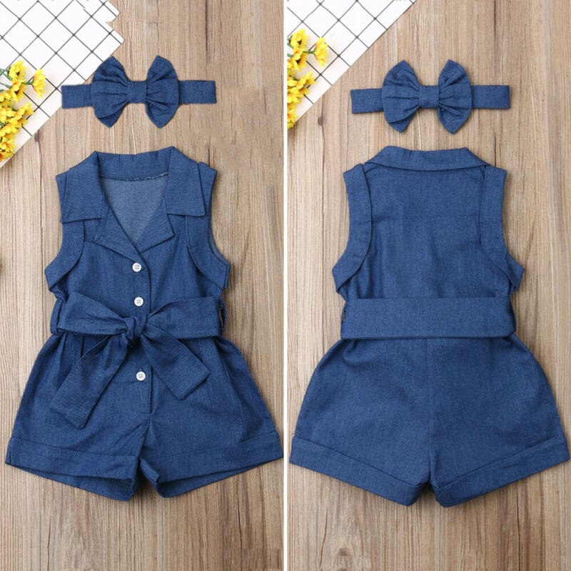 Pudcoco baby girl denim romper | Baby girl jean romper outfit | Denim jumpsuit for baby girls | Cute toddler denim romper | Sleeveless baby girl denim outfit | Infant jean one-piece by Pudcoco | Baby girl summer denim romper | Stylish denim romper for babies | Casual baby romper with denim look | Pudcoco toddler girl denim suit