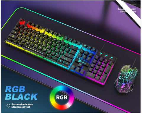 Kuiying T6 RGB gaming set | RGB keyboard and mouse | Gaming combo with lights | LED keyboard mouse set | RGB gamer gear set | T6 RGB backlit keyboard | Wired RGB gaming set | RGB setup for gamers | RGB light gaming kit | T6 gaming keyboard combo