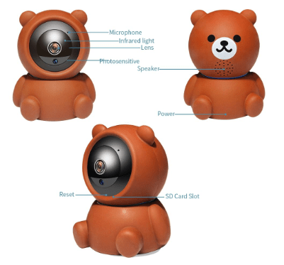 Bear 1080P WiFi cam | Auto-tracking WiFi security cam | Night vision WiFi bear camera | HD smart cam with auto track | Cute bear design security cam | 1080P baby monitor with WiFi | Bear cam with infrared night vision | WiFi pet cam with tracking | HD bear cam for home security | Wireless bear cam with smart features