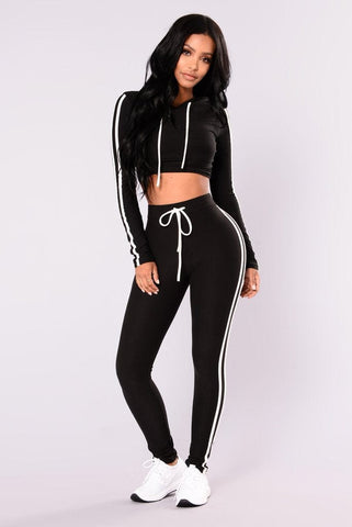 Women Ladies Tracksuit Crop Top Hoodies Sweatshirt Pants Sets - Smartx6