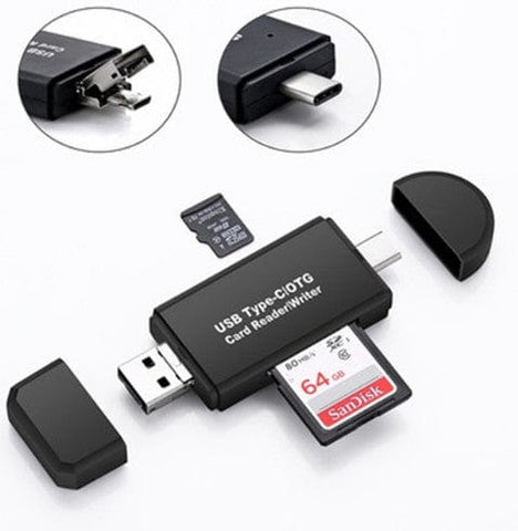 3-in-1 smart card reader | Multi-port memory card reader | USB card reader for SD/TF/Sim | All-in-one smart card reader | Compact 3-in-1 card adapter | Plug-and-play card reader | Portable smart card reader | Triple slot card reader device | Universal 3-in-1 card reader