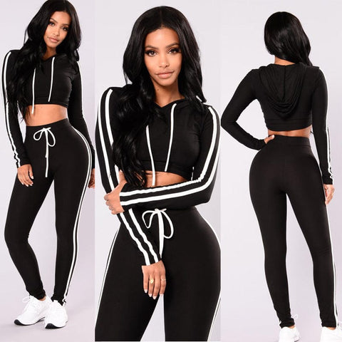 Women Ladies Tracksuit Crop Top Hoodies Sweatshirt Pants Sets - Smartx6