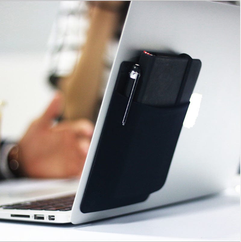 Adhesive laptop back organizer | Laptop storage pocket with adhesive | Stick-on laptop pouch | Laptop back organizer for accessories | Slim adhesive storage for laptops | Cable and pen holder for laptop back | Laptop back pocket organizer | Self-adhesive laptop accessory holder | Laptop add-on storage pouch | Stickable laptop organizer sleeve