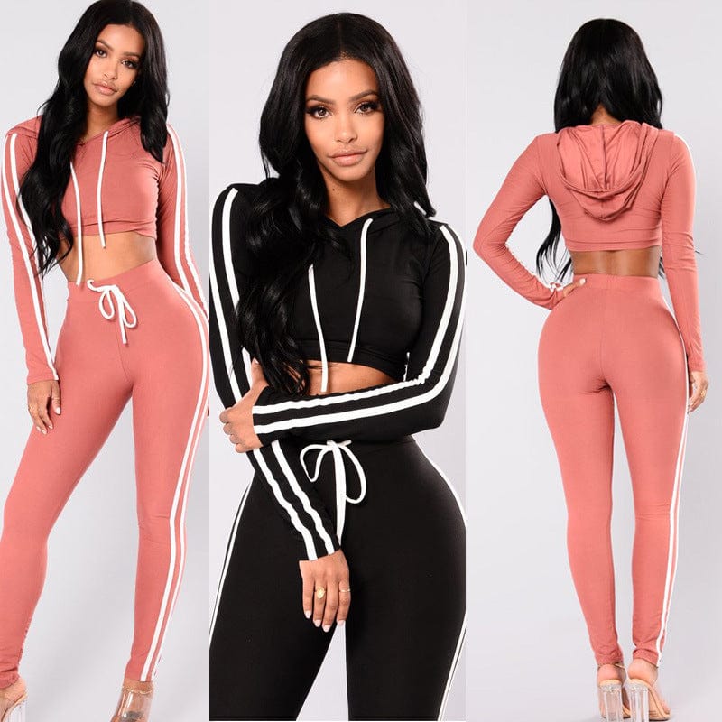 Women Ladies Tracksuit Crop Top Hoodies Sweatshirt Pants Sets - Smartx6