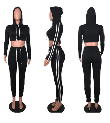Women Ladies Tracksuit Crop Top Hoodies Sweatshirt Pants Sets - Smartx6