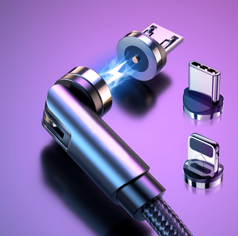 Essager magnetic USB cable | 540° rotating fast charger cable | Magnetic USB-C and Micro cable | Fast charging cable with swivel head | USB magnetic charger with rotation | 3-in-1 magnetic charging cable | Essager cable with USB-C & Micro tips | Rotating magnetic cable for phones