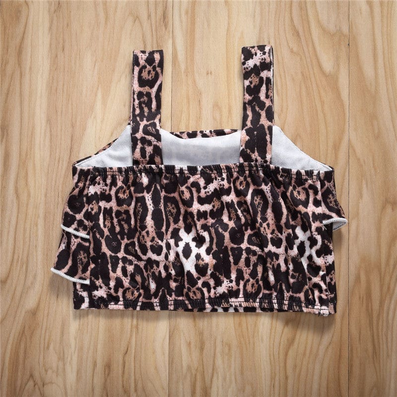 Kids Girls Top Shorts 3Pcs Suit Leopard Short Sleeve - Smartx6