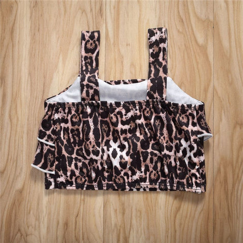 Kids Girls Top Shorts 3Pcs Suit Leopard Short Sleeve - Smartx6