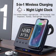 15W Wireless Chargers Stand 5 In1 LED Digital Alarm Clock Fast Charging Dock Station - Smartx6