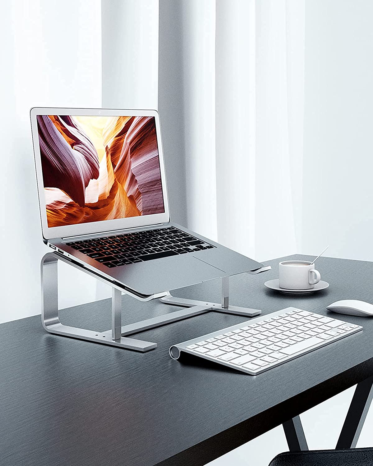 Adjustable aluminum laptop riser | Ergonomic laptop stand aluminum | Foldable laptop riser for desk | Sleek aluminum laptop holder | Height adjustable laptop stand | Portable aluminum laptop riser | Laptop stand for work from home | Lightweight aluminum riser for laptops | Durable laptop stand with tilt